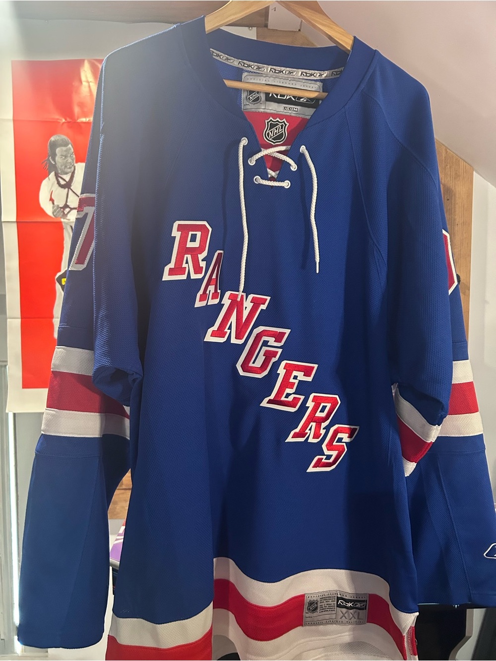 Authentic NHL New York Rangers Blue LaceUp Hockey Jersey Autographed Matt Gilroy